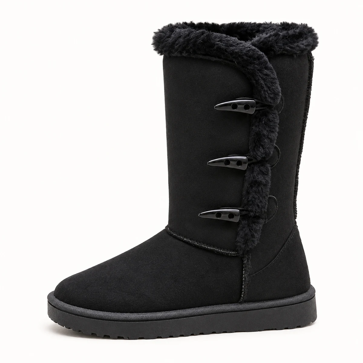 Bottes noires fourrées à trois brides parfaites pour l'hiver femme