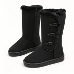 Bottes noires femmes fourrées avec trois brides élégantes