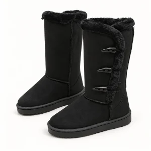 Bottes noires femmes fourrées avec trois brides élégantes