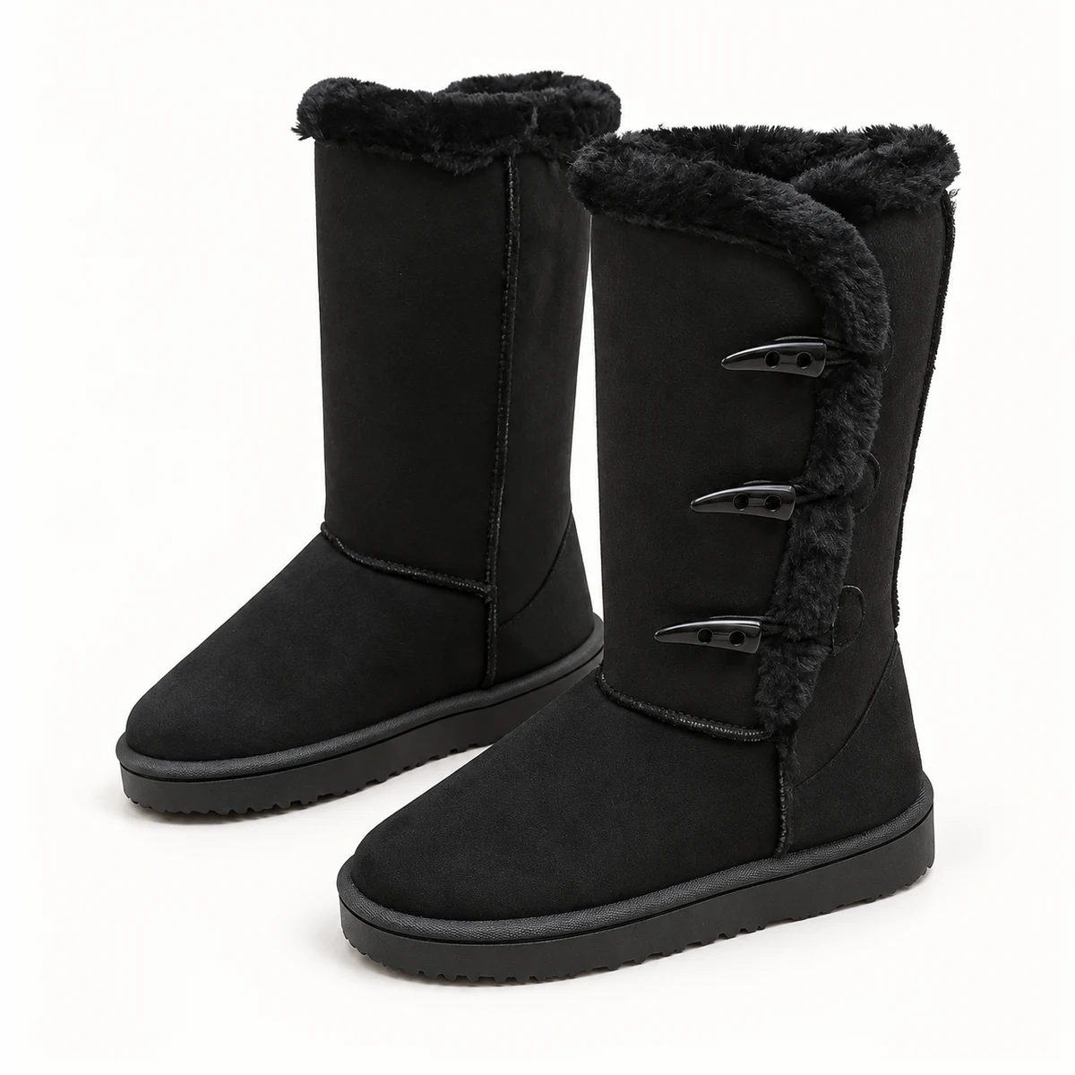 Bottes noires femmes fourrées avec trois brides élégantes