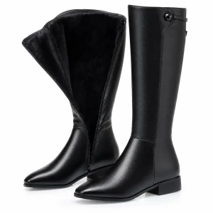 Bottes pour femme noires fourrées avec zip et petit talon élégantes