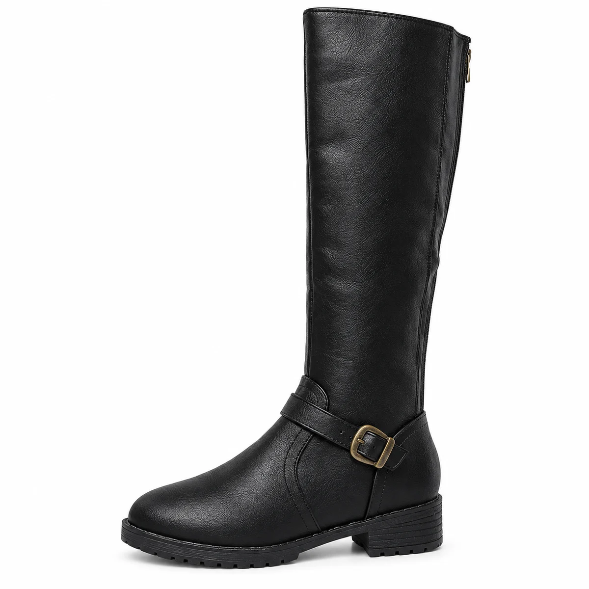 Bottes femme noires hautes à boucle et petit talon – Image 3