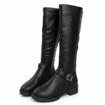 Bottes femme noires hautes à boucle et petit talon