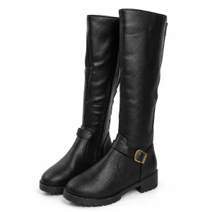 Bottes femme noires hautes à boucle et petit talon