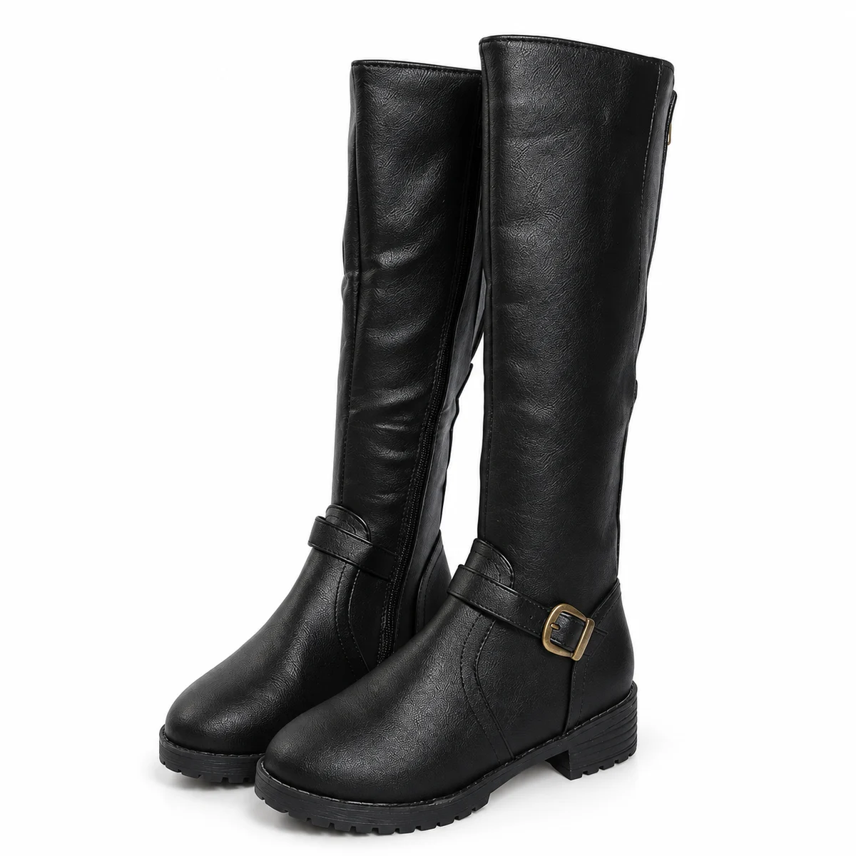 Bottes femme noires hautes à boucle et petit talon
