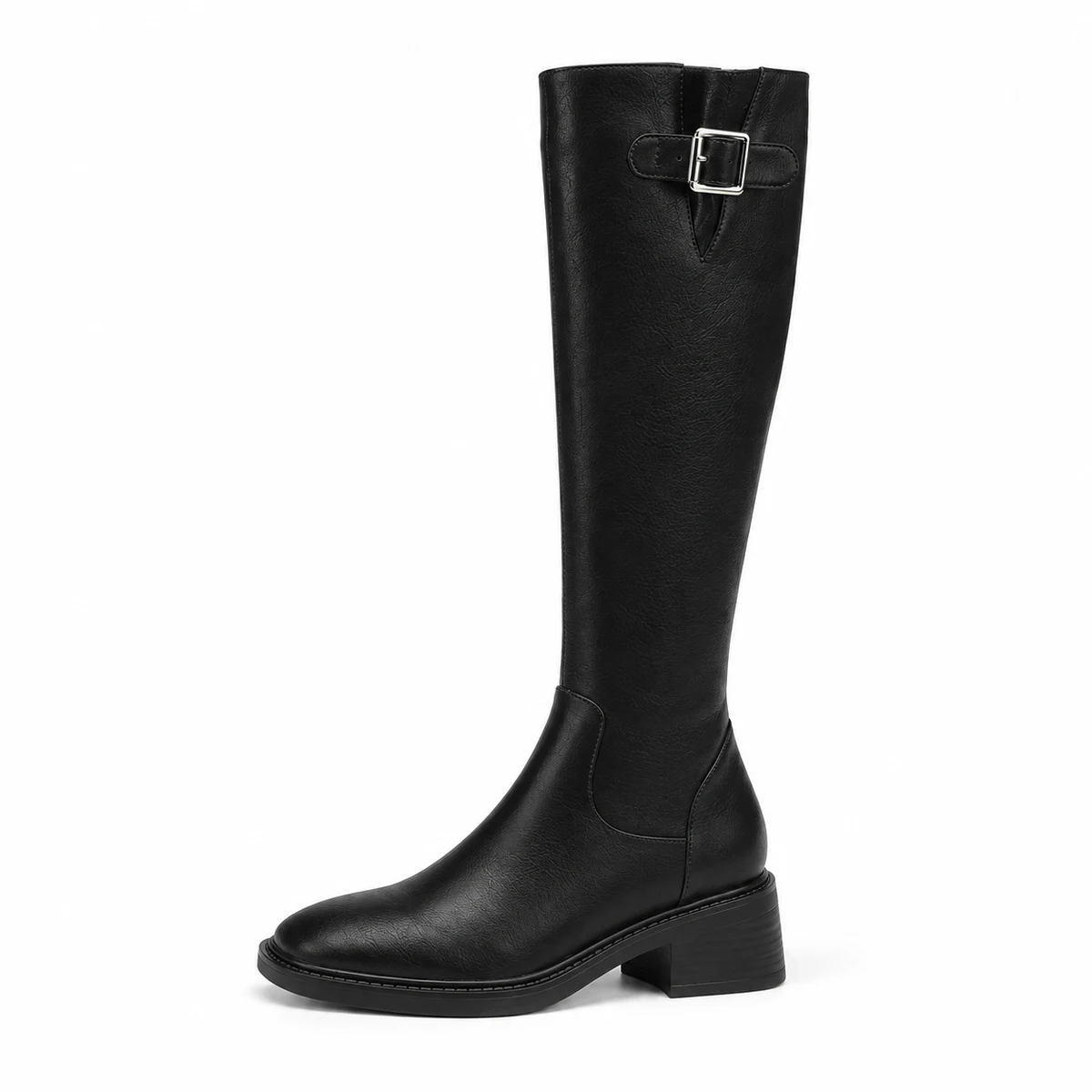 Bottes femme noires hautes à boucle sur le haut de tige – Image 3