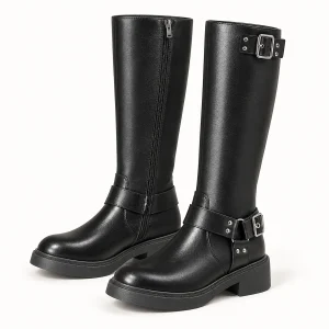 Bottes pour femme noires hautes à boucles et rivets stylisées