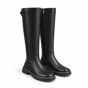 Bottes femme noires hautes à bout carré et talon bas
