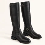 Bottes femme noires hautes à bride et boucle à la cheville avec style élégant