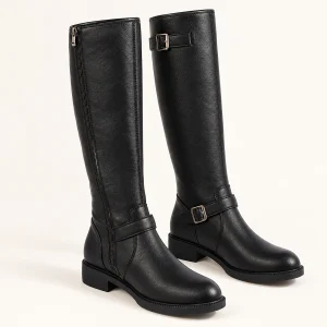 Bottes femme noires hautes à bride et boucle à la cheville avec style élégant