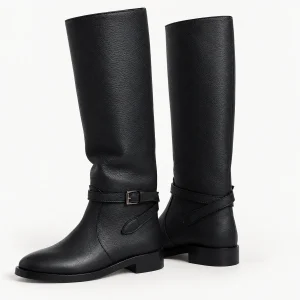 Bottes femme noires hautes à bride et talon bas élégantes