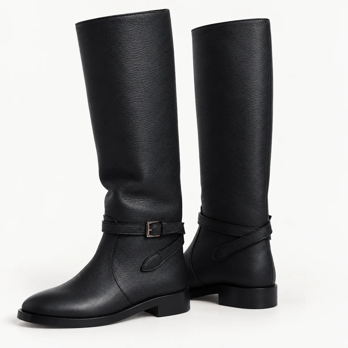 Bottes femme noires hautes à bride et talon bas élégantes