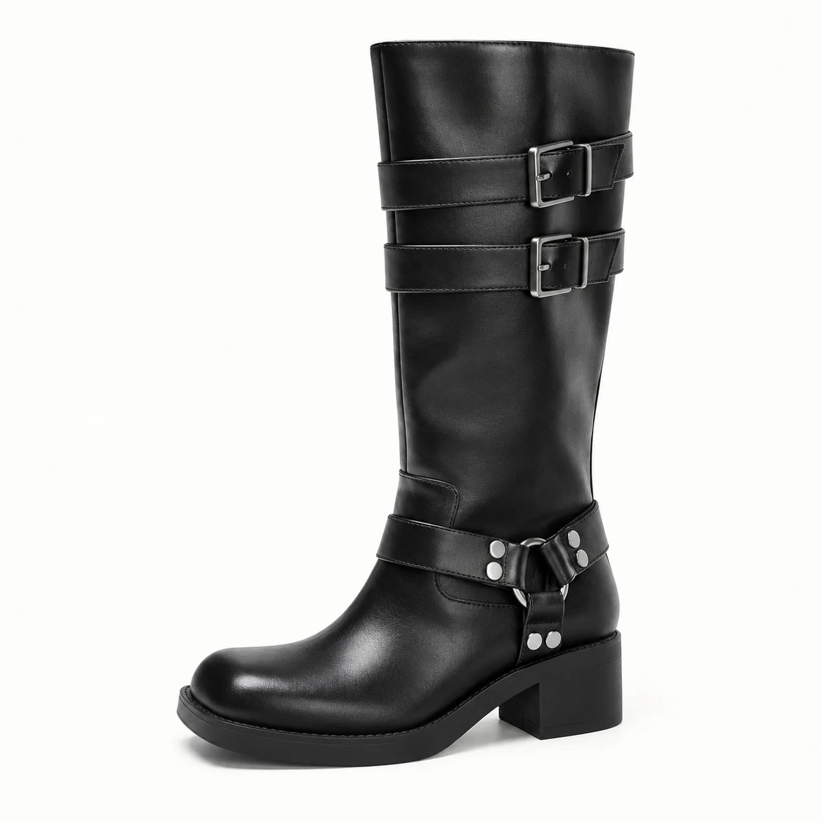 Bottes longues à brides et détails métalliques pour femmes modernes