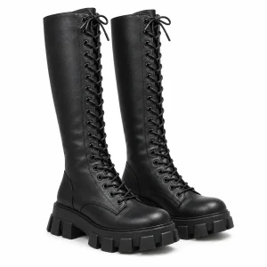 Bottes femme noires hautes à lacets avec semelle crantée élégantes
