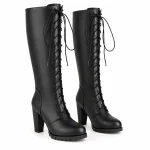 Bottes femmes noires hautes à lacets avec talon carré élégantes