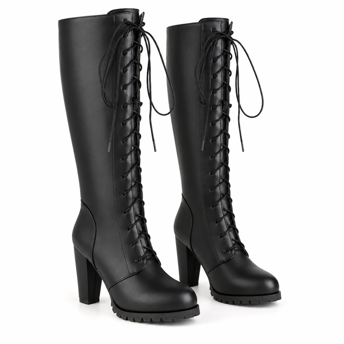 Bottes femmes noires hautes à lacets avec talon carré élégantes
