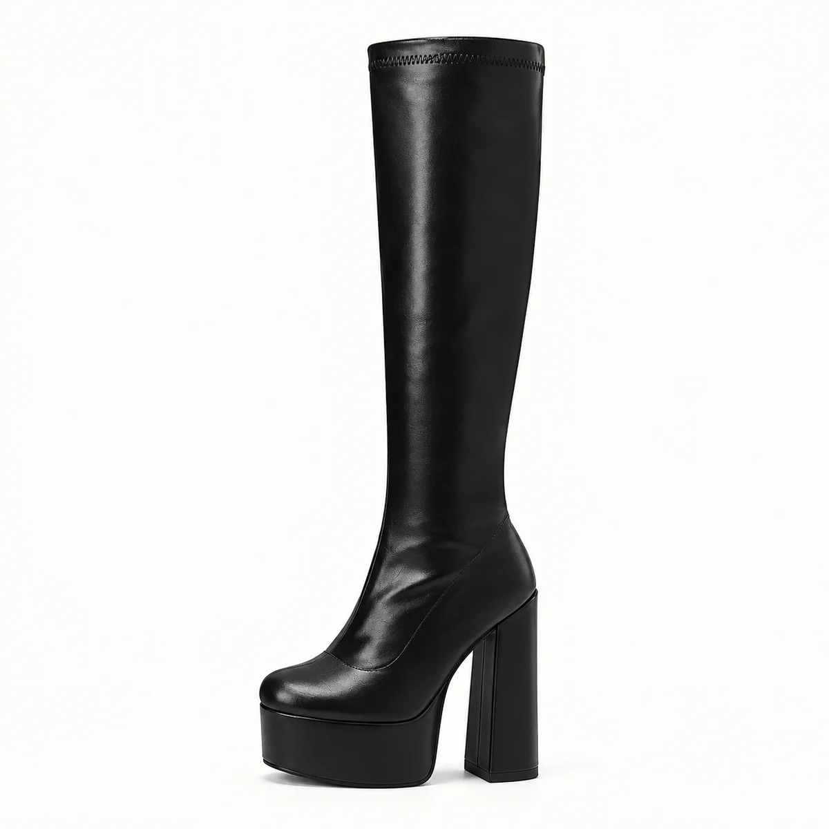 Bottes longues noires pour femme à plateforme avec talon carré moderne