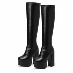 Bottes femme noires hautes à plateforme avec talon carré élégantes