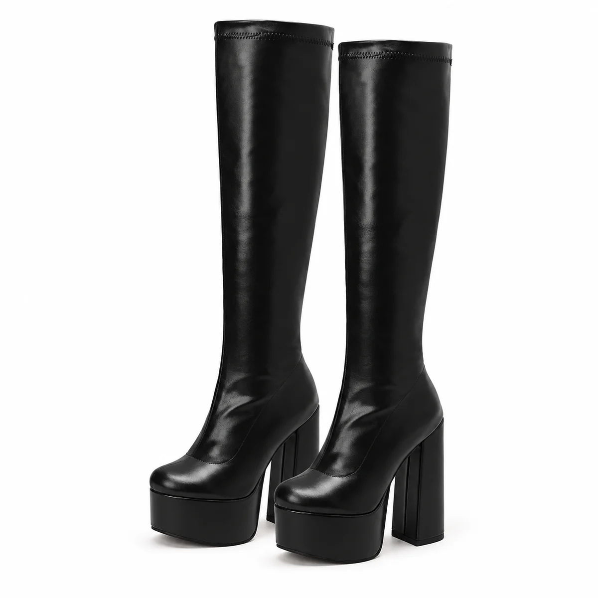 Bottes femme noires hautes à plateforme avec talon carré élégantes