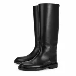 Bottes femme noires hautes à talon bas en cuir élégantes