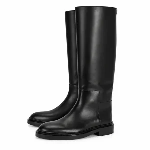 Bottes femme noires hautes à talon bas en cuir élégantes