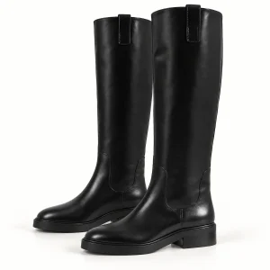 Bottes hautes femme noires lisses avec petit talon élégantes