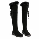 Bottes femme noires hautes fourrées avec liens latéraux élégantes