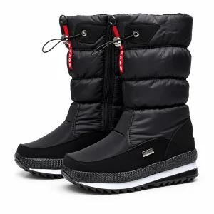 Bottes femme noires matelassées à zip et cordon affichées de face