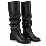 Bottes femmes noires à petits talons avec plissés élégants