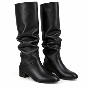 Bottes femmes noires à petits talons avec plissés élégants