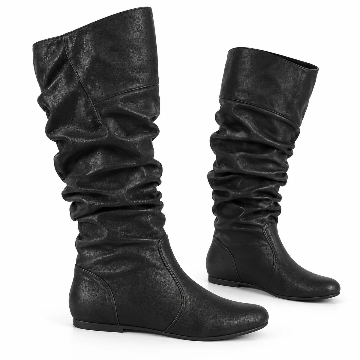 Bottes noires plissées pour femme avec semelle faible, parfaites pour l'automne