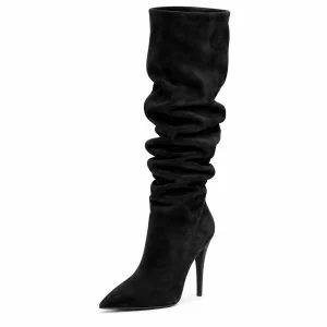 bottes femme noires plissees a talon aiguille lot18a vue principale