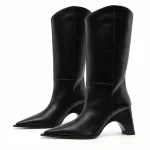 Bottes femme noires pointues avec talon sculpté élégantes