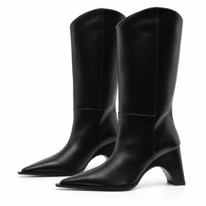 Bottes femme noires pointues avec talon sculpté élégantes