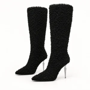 Bottes femme noires texturées avec talon fin argenté pour élégance urbaine