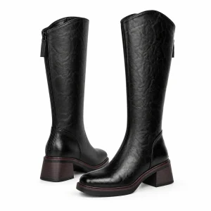Bottes femme noires texturées avec zip arrière élégantes