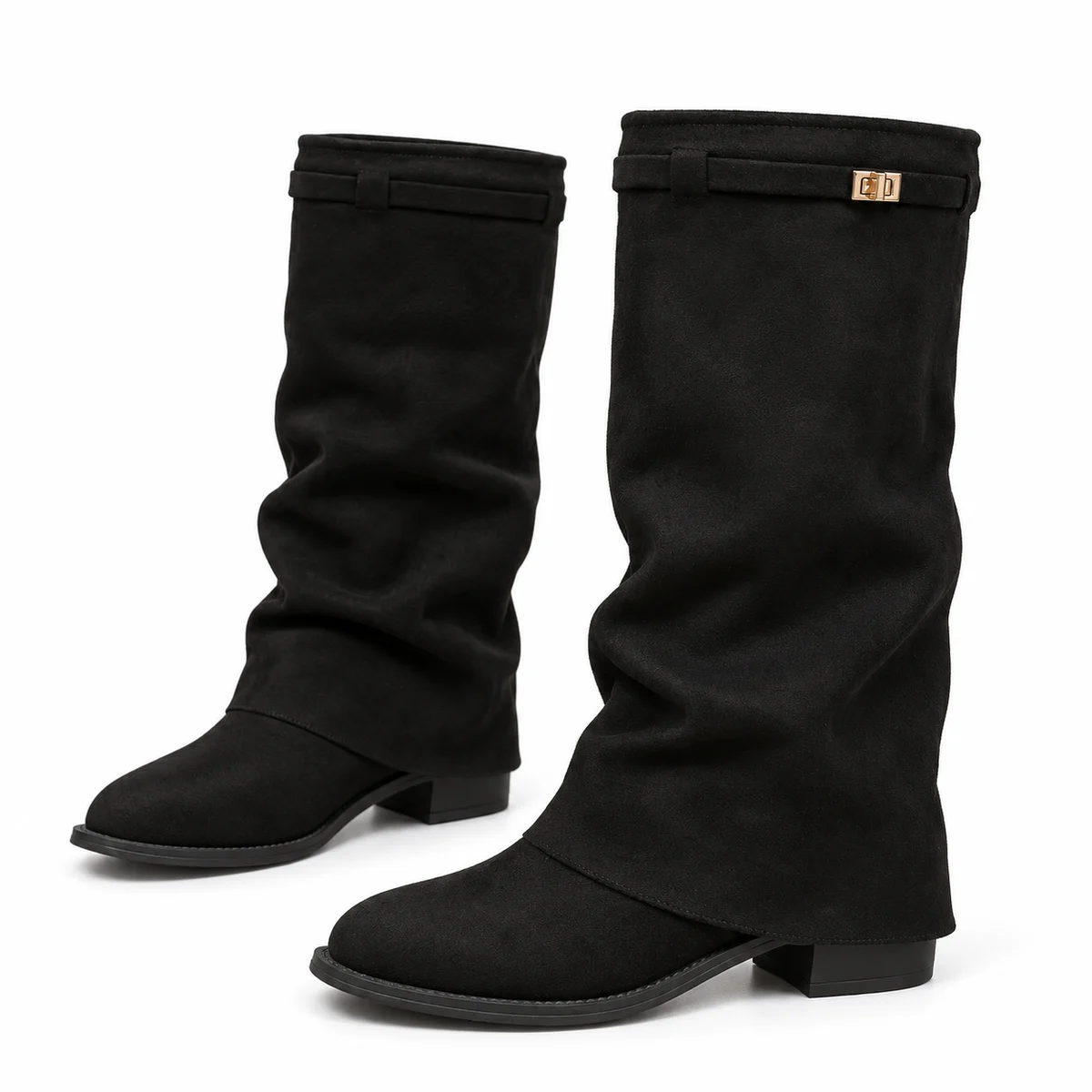 Bottes à bride noire pour femmes en velours doux et tendance