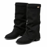 Bottes noires féminines en velours avec bride au niveau du col