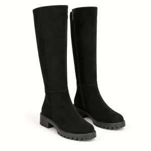 Bottes femme noires veloutées avec semelle crantée pour un style chic