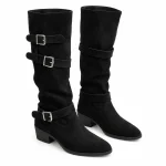 Bottes femme noires en velours avec trois boucles élégantes
