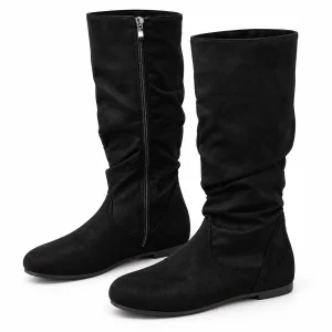 Bottes femme noires veloutées avec zip latéral élégantes pour femme