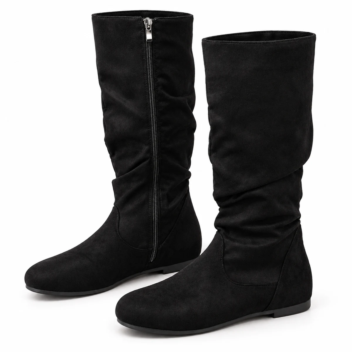 Bottes femme noires veloutées avec zip latéral élégantes pour femme