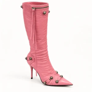 Bottes femme roses à rivets et talon aiguille élégantes
