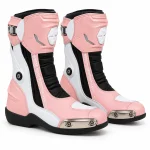 Bottes femme roses et blanches avec panneaux contrastés élégantes