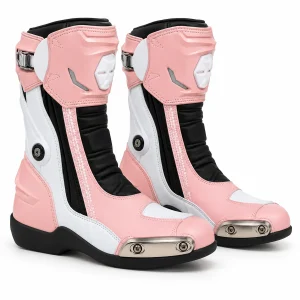 Bottes femme roses et blanches avec panneaux contrastés élégantes