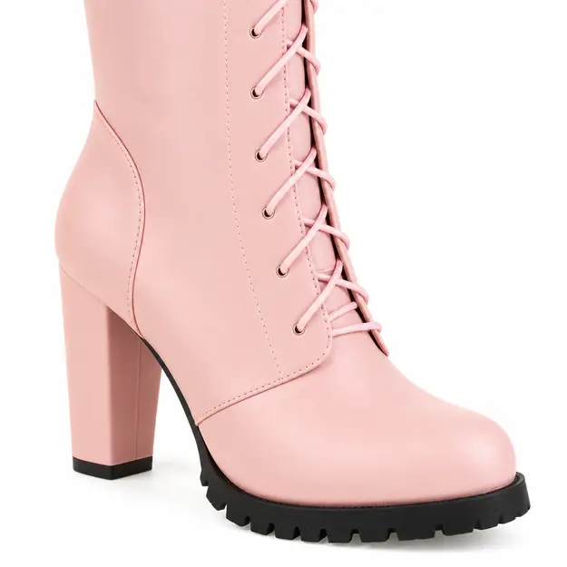 bottes femme roses hautes a lacets style punk detail du lacage rose et du talon 44771