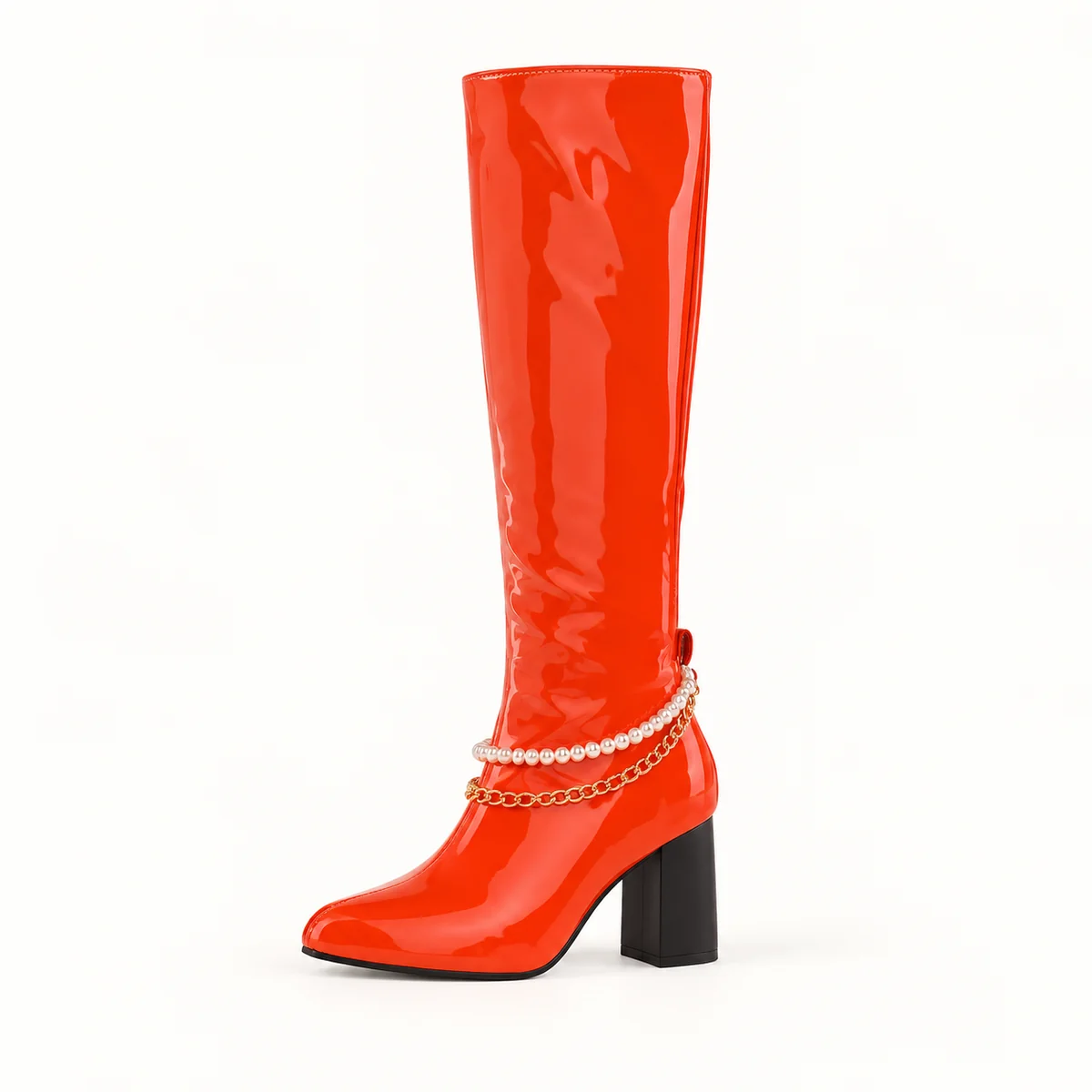 bottes femme rouges a chaine perlee 44690 10b vue laterale
