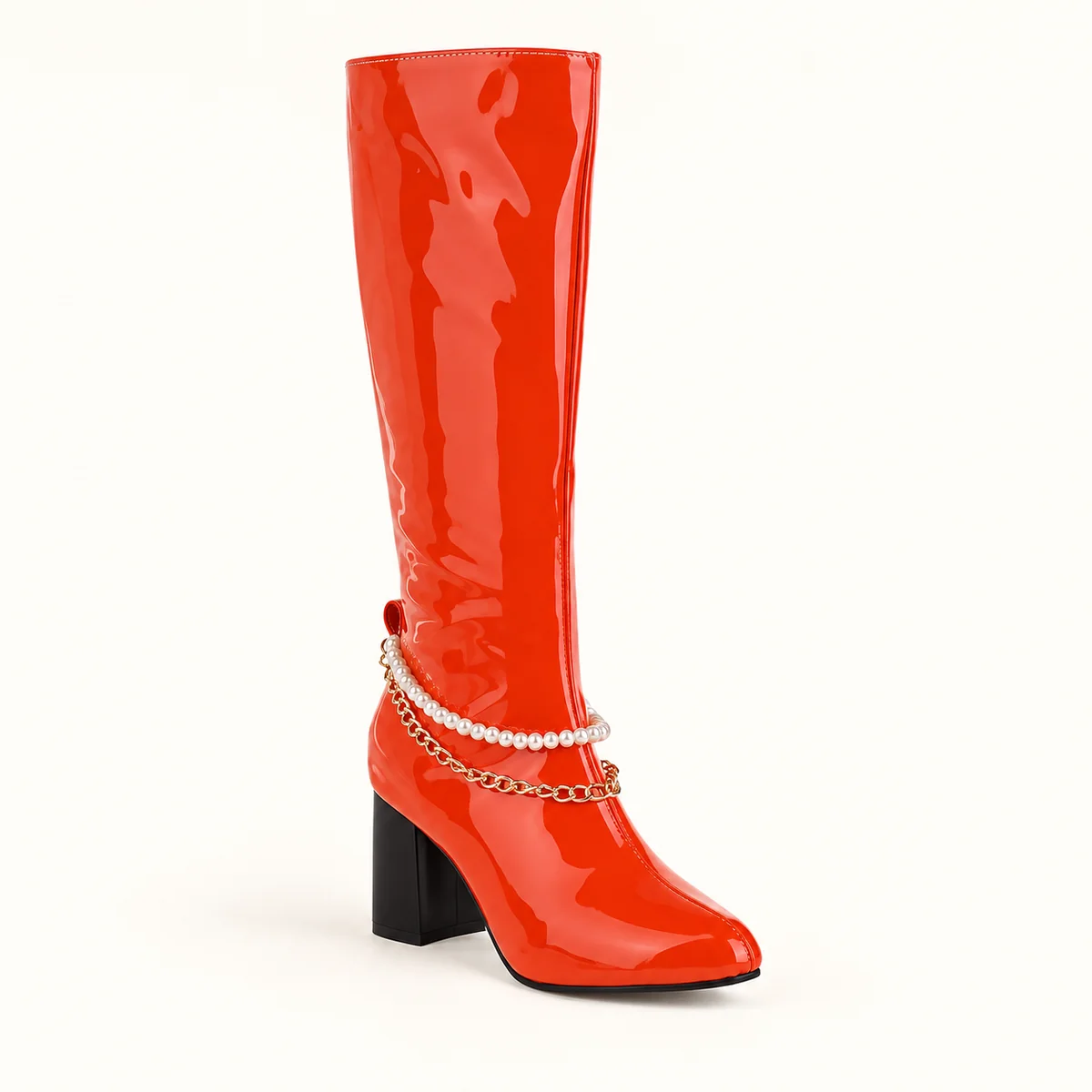 bottes femme rouges a chaine perlee 44690 10b vue principale