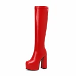 Bottes femme rouges à plateforme avec zip élégantes pour style urbain