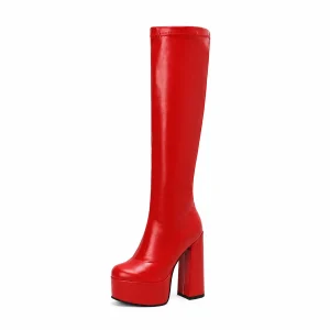 Bottes femme rouges à plateforme avec zip élégantes pour style urbain